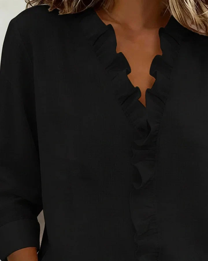 VELLORÉ | Blusa elegante con escote en V y volantes, mangas largas