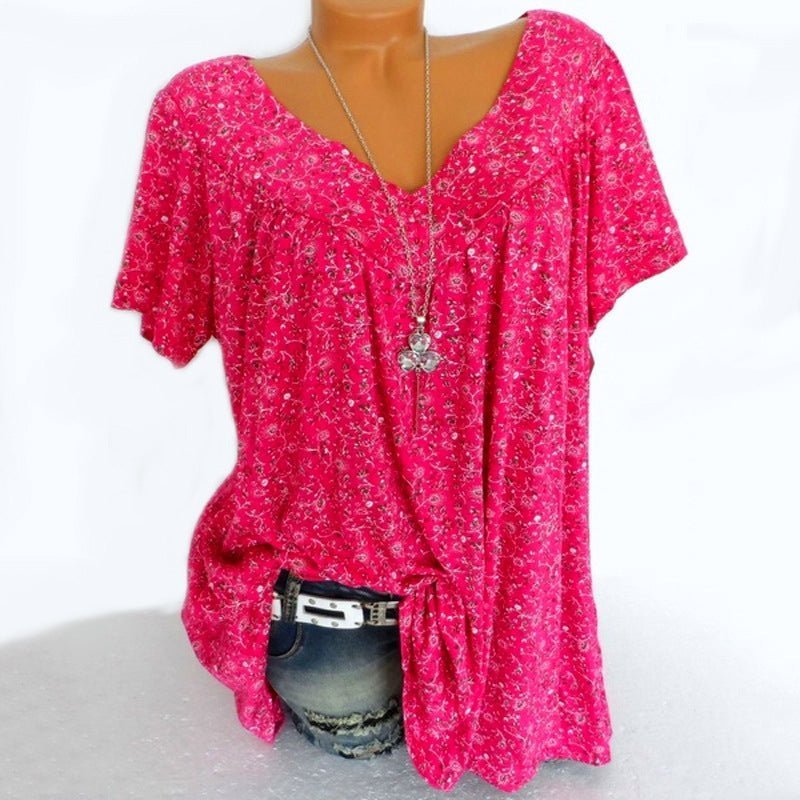 VELLORÉ | Camiseta de verano para mujeres con escote en V, de manga corta, estampada, estilo casual