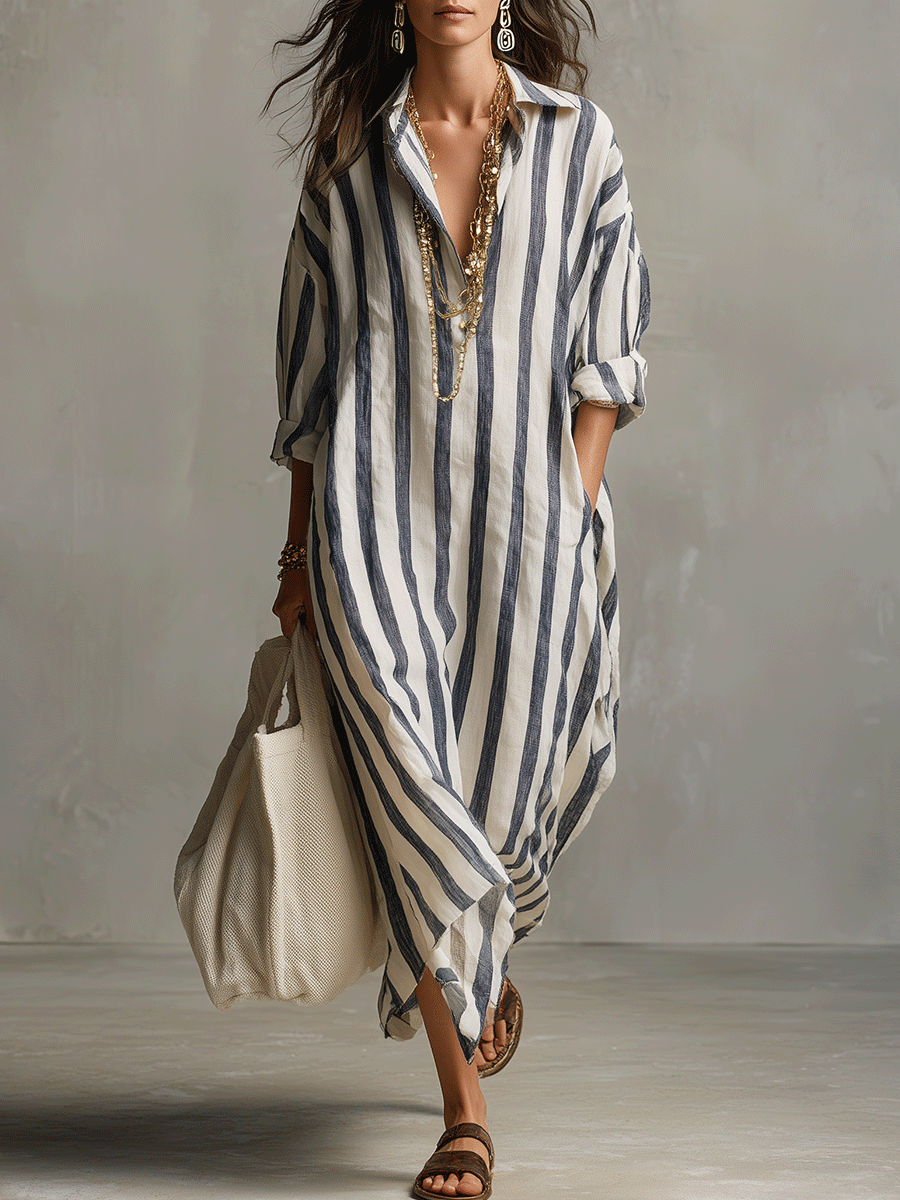VELLORÉ | Camisa casual a rayas y vestido maxi de estilo bohemio