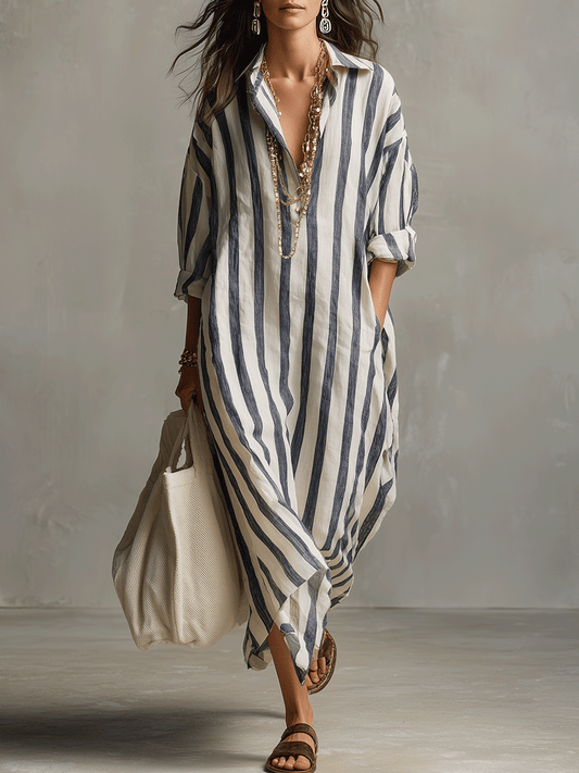 VELLORÉ | Camisa casual a rayas y vestido maxi de estilo bohemio