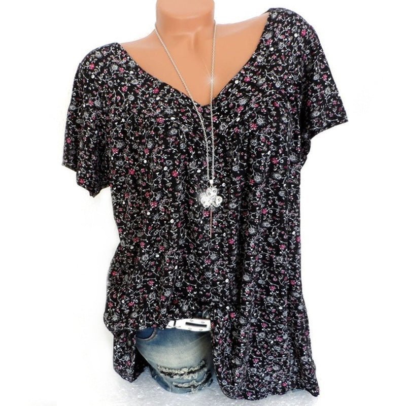 VELLORÉ | Camiseta de verano para mujeres con escote en V, de manga corta, estampada, estilo casual