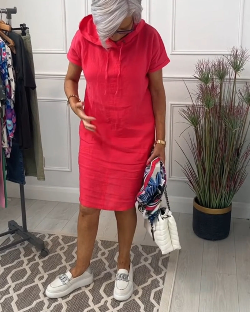 VELLORÉ | Vestido casual de manga corta suave y cómodo con capucha