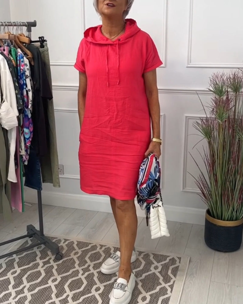 VELLORÉ | Vestido casual de manga corta suave y cómodo con capucha