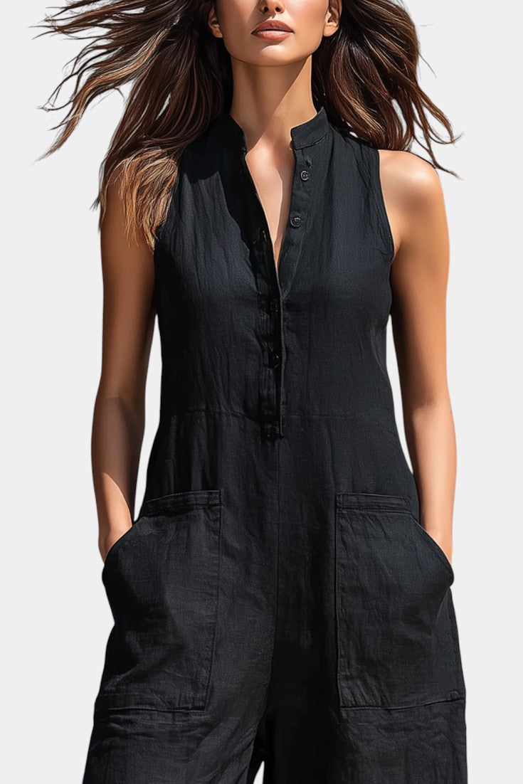 VELLORÉ | Brynn Mono Minimalista Sin Mangas con Cuello Alto Abotonado