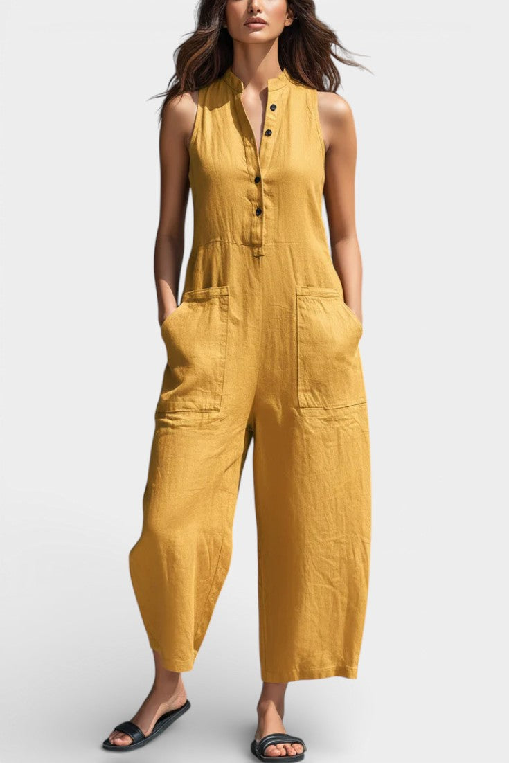 VELLORÉ | Brynn Mono Minimalista Sin Mangas con Cuello Alto Abotonado