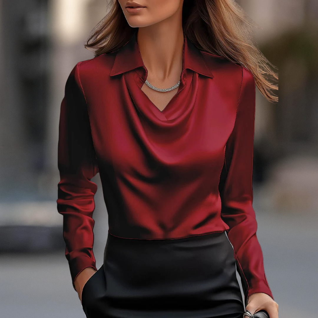 VELLORÉ | Blusa de satén sedoso con escote drapeado, estilo Milán