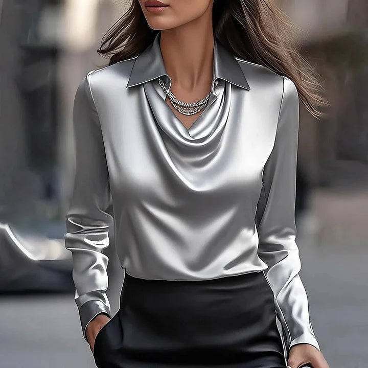 VELLORÉ | Blusa de satén sedoso con escote drapeado, estilo Milán