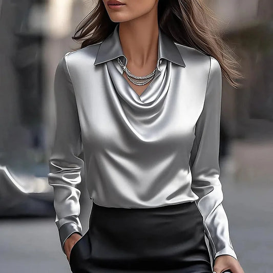 VELLORÉ | Blusa de satén sedoso con escote drapeado, estilo Milán