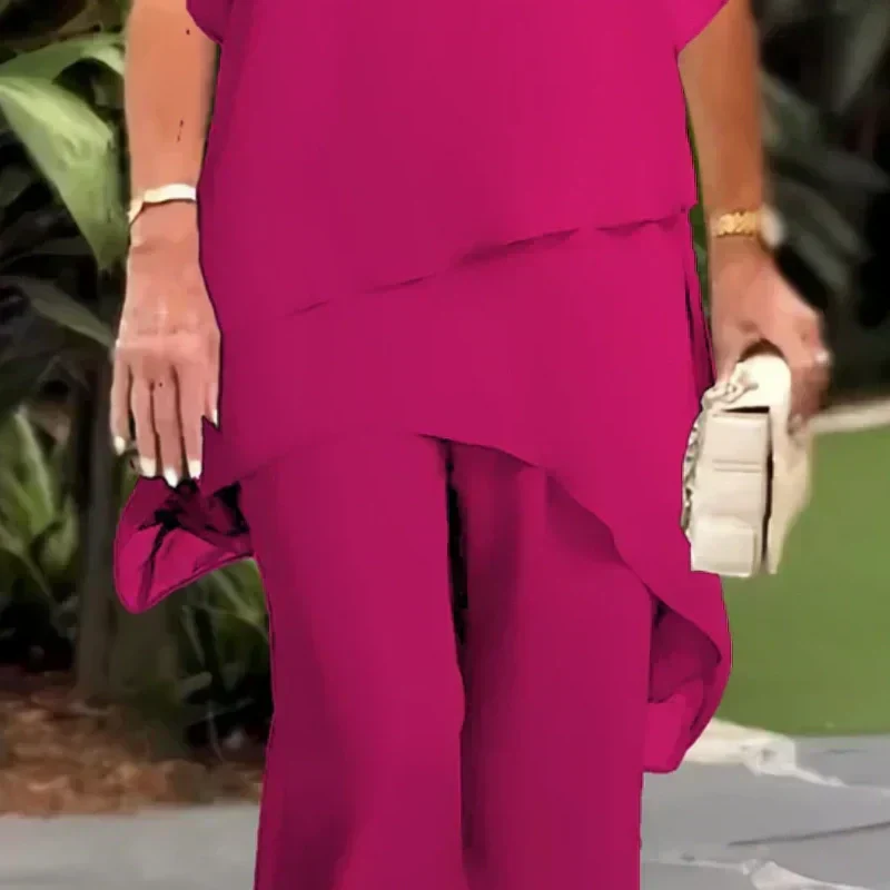 VELLORÉ | Conjunto compuesto por un top irregular fascinante y pantalones de pierna ancha