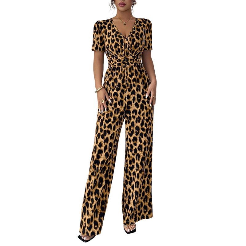 VELLORÉ | 🎁Novedad: 50 % de descuento 💥 Mono con escote en V y piernas anchas, estampado de leopardo