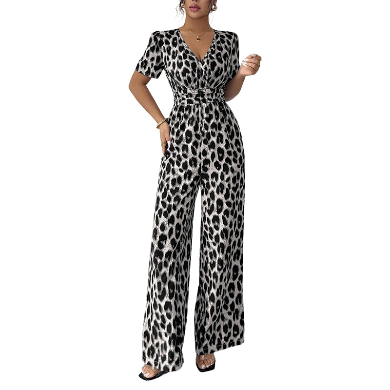 VELLORÉ | 🎁Novedad: 50 % de descuento 💥 Mono con escote en V y piernas anchas, estampado de leopardo