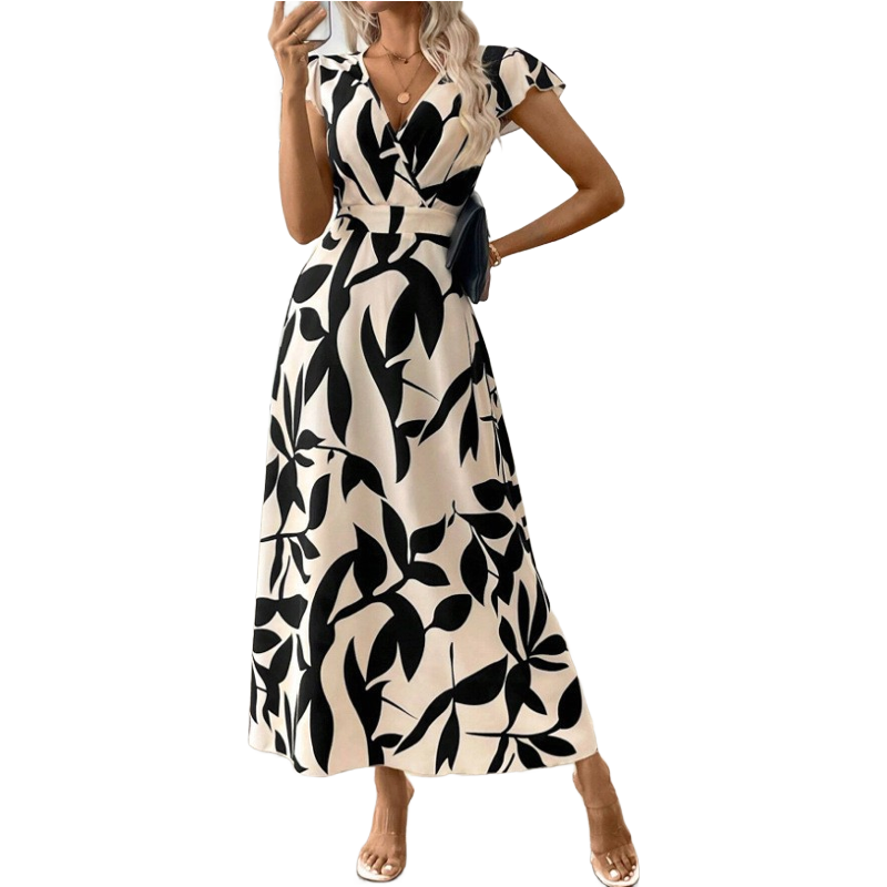 VELLORÉ | Vestido casual con estampado, escote en V y volantes para mujer