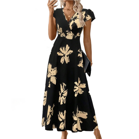 VELLORÉ | Vestido casual con estampado, escote en V y volantes para mujer